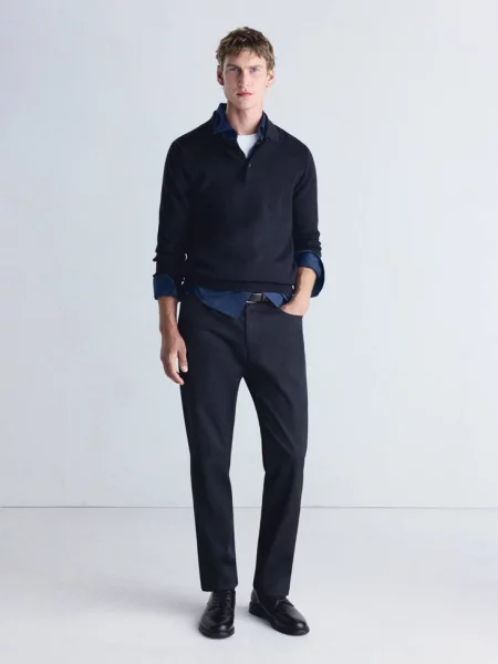 Sweter polo comfort stretch Mężczyzna L MANGO MAN granatowy
