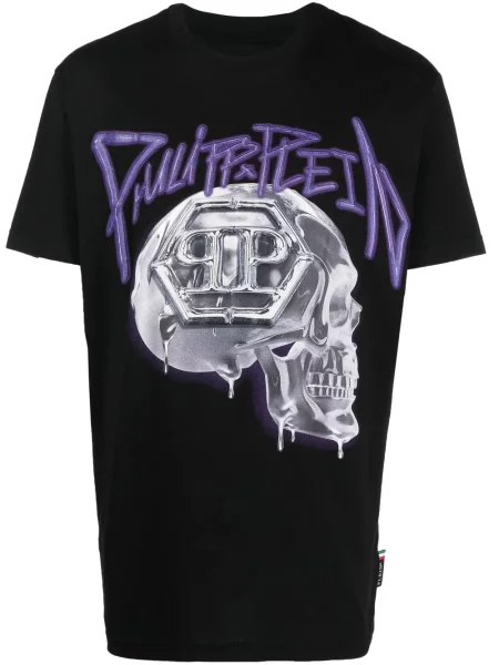 Tricou Philipp Plein cu imagine scurt negru