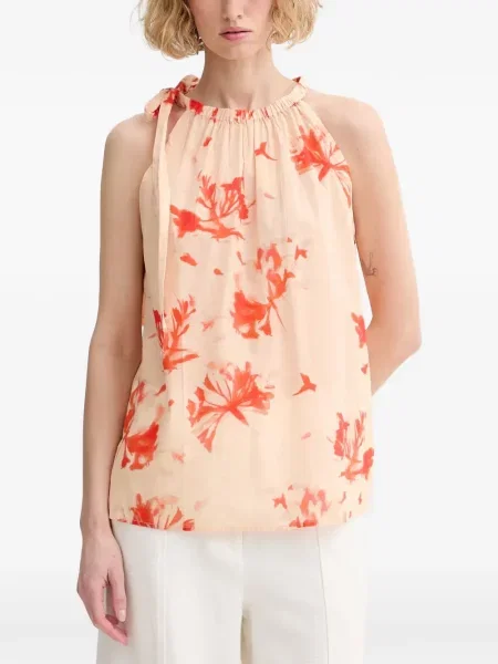 Top Marc O'polo cu model floral cu imagine cu gât halter portocaliu