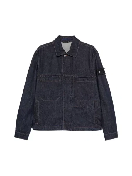 Kurtka jeansowa Stone Island z kamieniami z naszywanymi kieszeniami niebieska