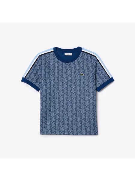 Lacoste Koszulka Slim Fit Z Żakardowym Monogramem granatowa