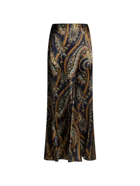 Fusta maxi Etro din satin cu imagine cu model paisley albastru