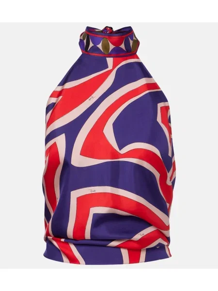 Top Pucci din satin cu gât halter albastru