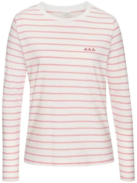 LASCANA Majica roza / rubin rdeča bela