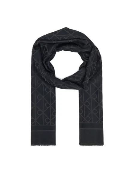 Šál Calvin Klein Emblem Aop Glossy Tonal Scarf černá