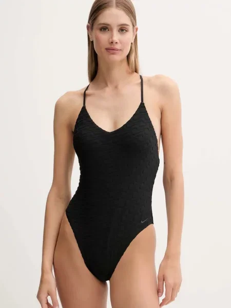 Női egyrészes fürdőruha Nike Swoosh Link Y-Back fekete. Méret: L fekete