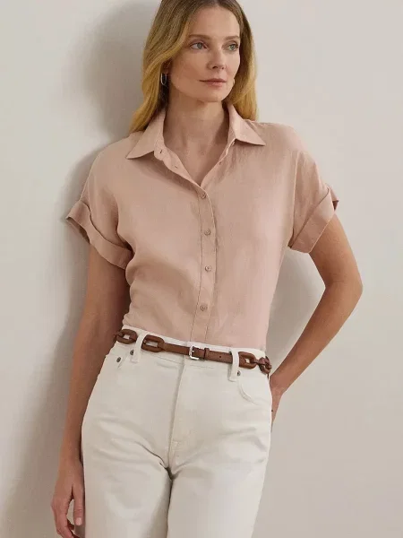 Koszula z krótkim rękawem Lauren Ralph Lauren z krótkim rękawem różowa