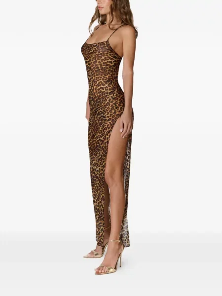 Rochie Maison Close cu imagine cu model leopard cu spatele deschis maro