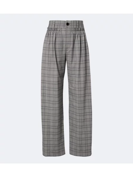 Pantaloni Isabel Marant de lână în carouri gri