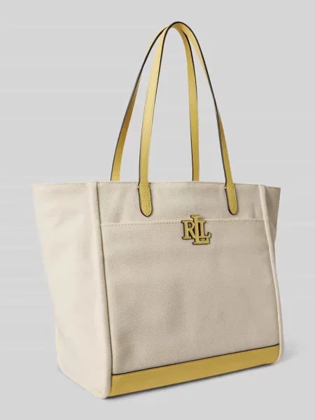 Torba shopper z aplikacją z logo Lauren Ralph Lauren beżowa