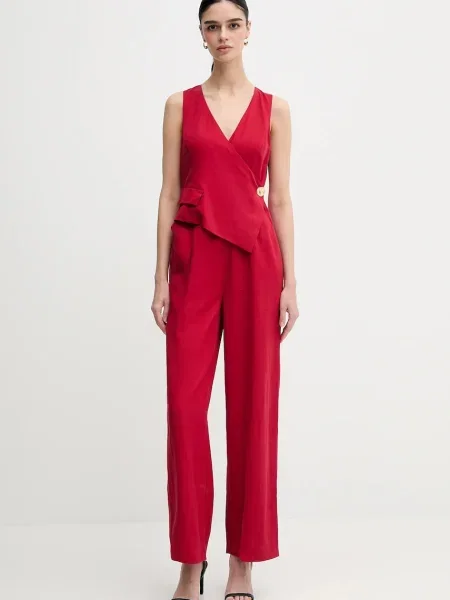 Pedro del Hierro salopetă din amestec de in rosu cu amestec de in cu decolteu in v