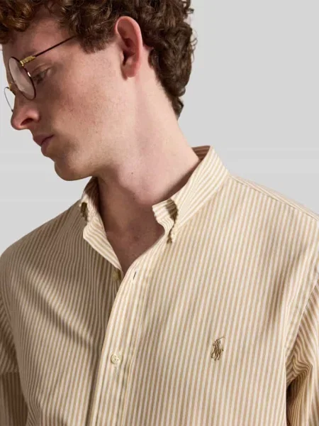 Koszula casual z mieszanki bawełny krój regular fit Polo Ralph Lauren beżowa
