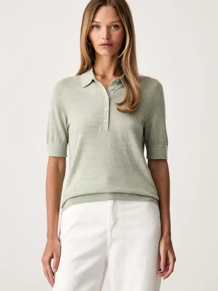 Tricou polo Boss de lână verde