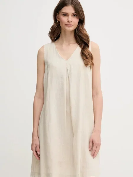 Ленена рокля United Colors of Benetton къса разкроена бежово