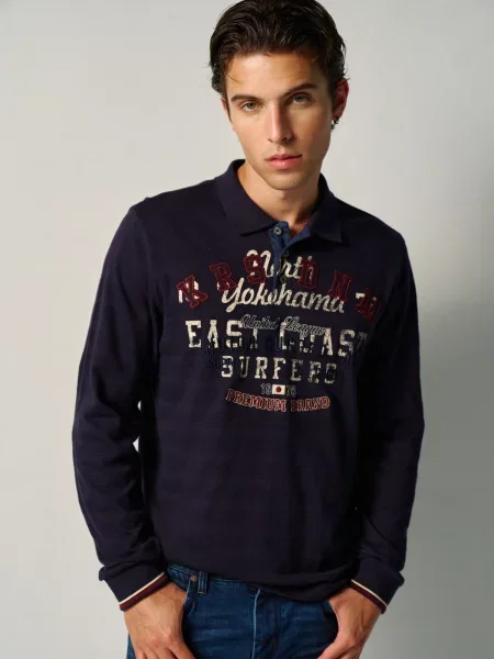 KOROSHI Tricou bleumarin alb