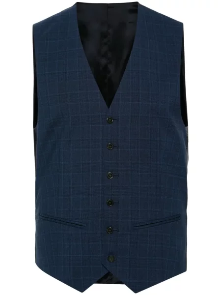 Vestă Fursac de lână în carouri albastru