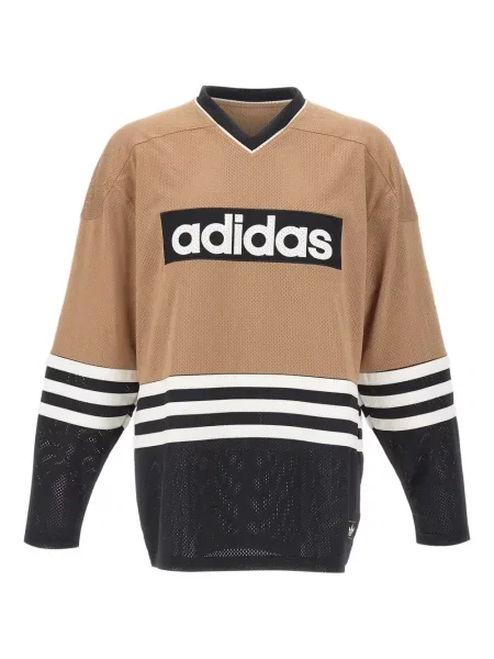 Риза Adidas на цветя с V-образно деколте от джърси кафяво