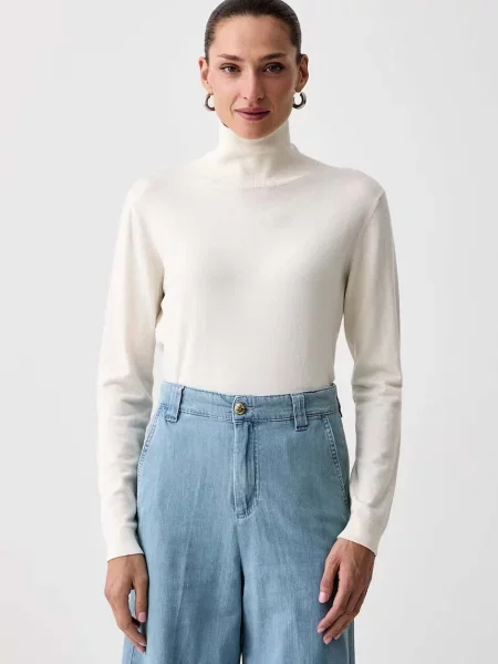Weekend Max Mara pulover cu guler înalt pentru femei cu amestec de mătase WKDKIKU bej