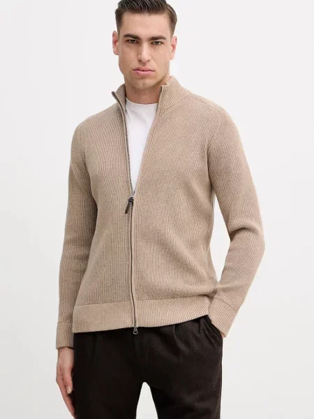 Hackett London cardigan din amestec de lână maro bej