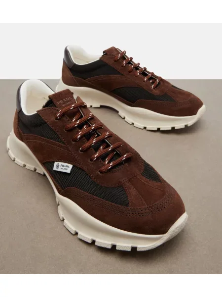 Sneakerși Prada din piele de căprioară maro
