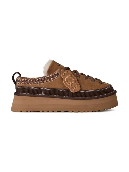 UGG papuci de casă pentru femei din piele întoarsă W Heritage Lace-Up Slipper maro