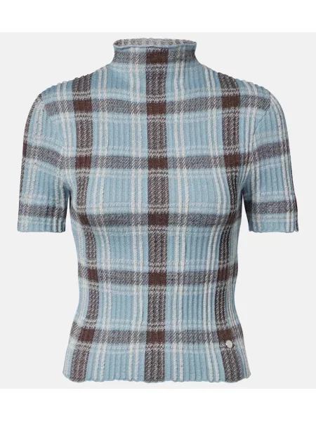 Top Acne Studios wełniany w kratkę niebieski