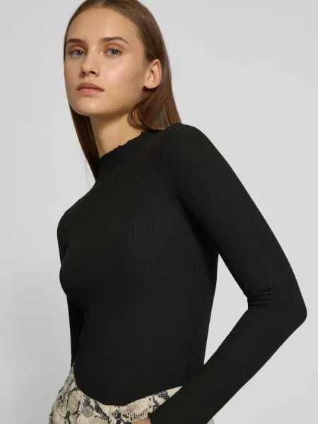 Bluzka o kroju slim fit z długim rękawem i dodatkiem model ‘LEMMA’ Only czarna