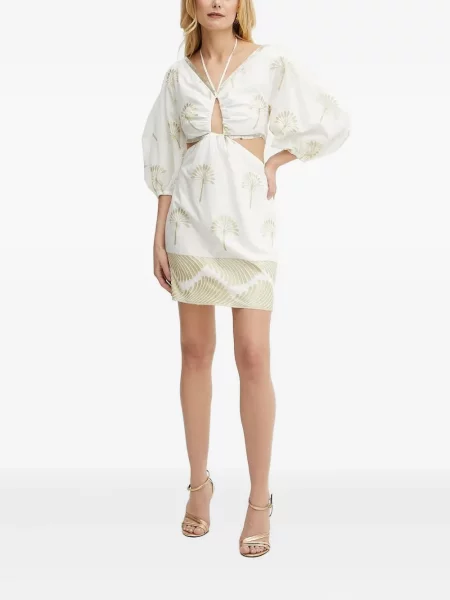 Haftowana sukienka mini Simona Corsellini w kwiatki garniturowa biała