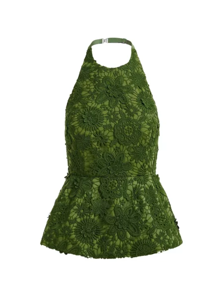 Top Essentiel Antwerp cu model floral din dantelă cu gât halter verde