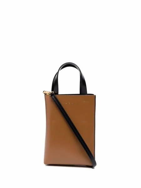 Geantă shopper Marni din piele maro