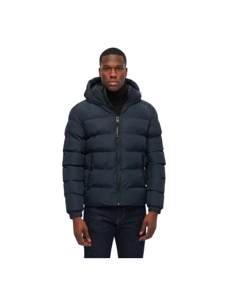 Kurtka puchowa Superdry z kapturem niebieska