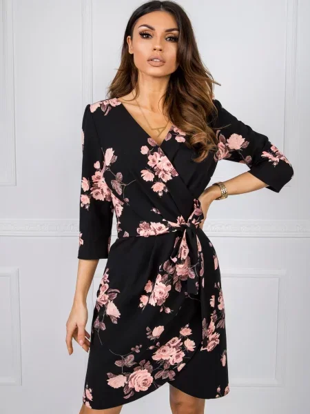 Rochie Lakerta cu model floral negru