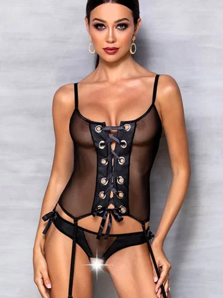 Сексуальный корсаж и трусики Комплект_Passion_Nessy_corset чорні