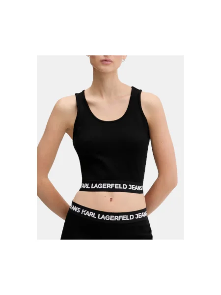 Top din denim Karl Lagerfeld Jeans negru