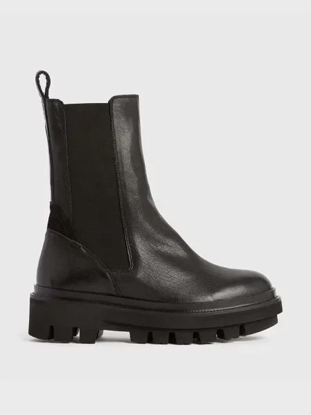 Kožené kotníkové boty AllSaints Billie na plochém černá