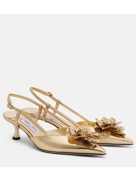Pantofi cu toc Jimmy Choo din piele slingback auriu