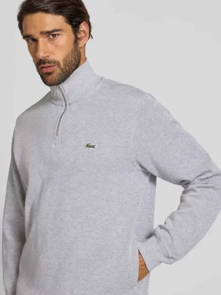 Bluza z kołnierzem o kroju regular fit z czystej bawełny Lacoste szara