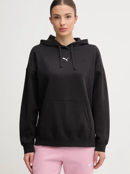 Dukserica Puma za žene s kapuljačom bez uzorka crna