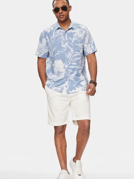 Льняной повседневный джинсовая рубашка Guess голубой