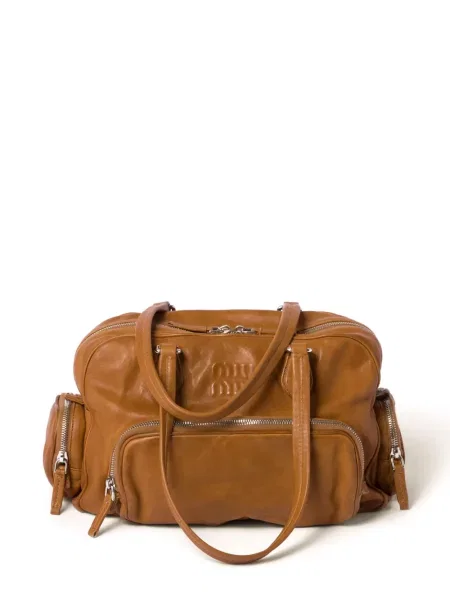 Torebka Miu Miu skórzana z autografem brązowa