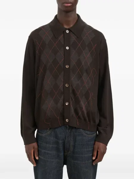 Cardigan Our Legacy de lână cu model argyle maro