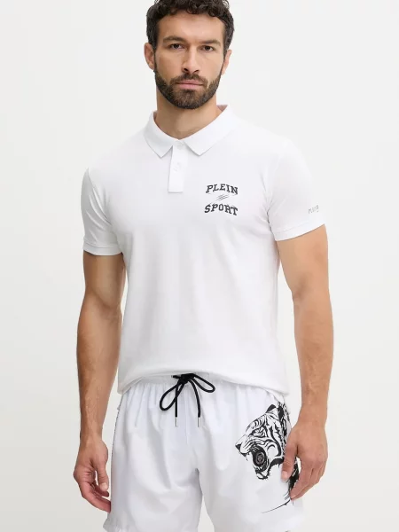 Тениска с яка PLEIN SPORT с принт бяло
