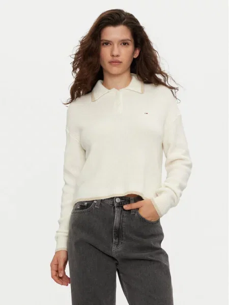 Tommy Jeans Pulover Écru