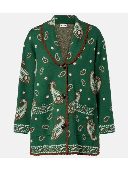 Kardigan Rixo wełniany z wzorem paisley zielony