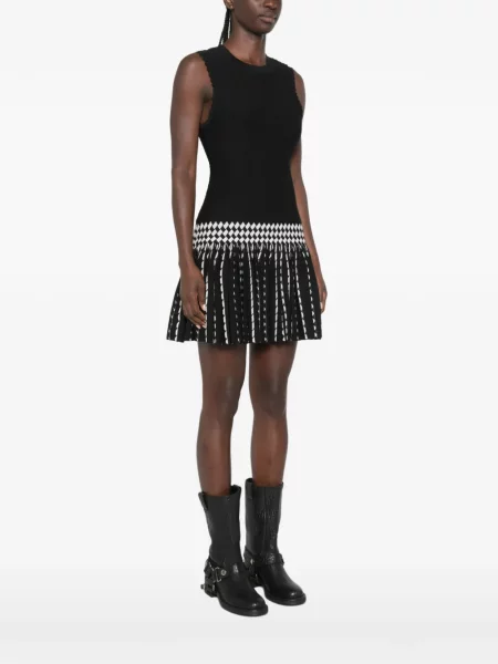 Rochie mini Sandro în carouri tricotate negru