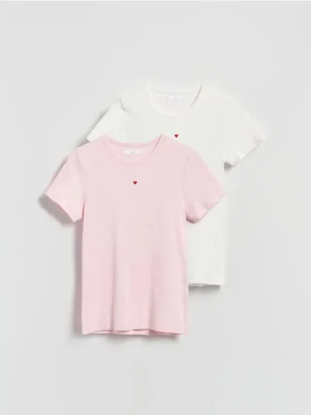 Reserved Set de 2 tricou din cu aplicații roz-pastel roz
