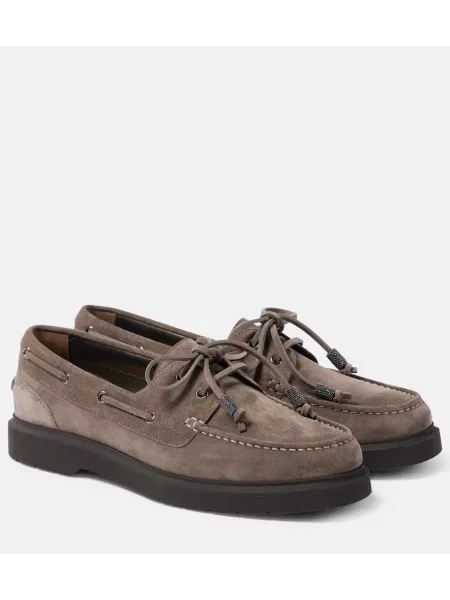 Pantofi loafer Brunello Cucinelli din piele de căprioară bej