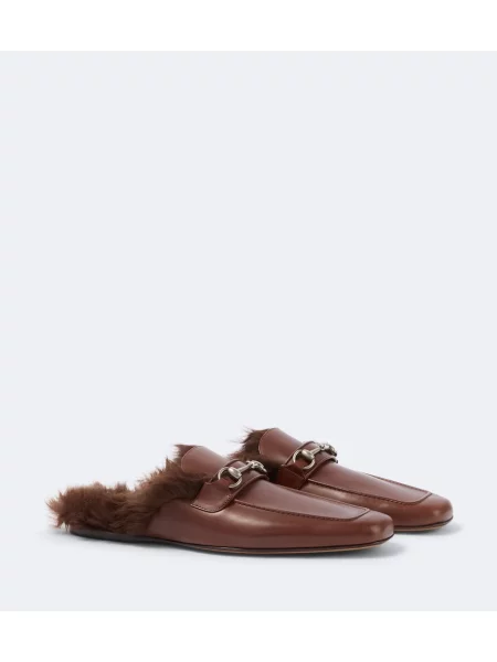 Papuci tip mules Gucci din piele maro