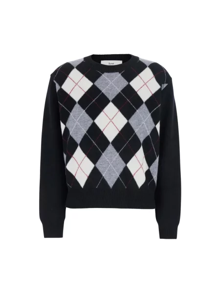 Sweter Dunst wełniany z wzorem argyle czarny