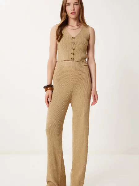 Happiness İstanbul Costum cu pantaloni cămilă maro